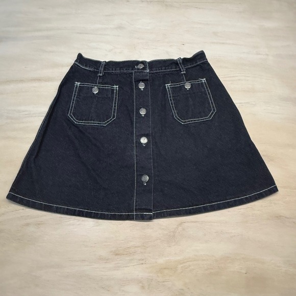 MGR Dresses & Skirts - Y2K MGR Button-Front Denim Mini Skirt Black Vintage USA‎ Made A-Line Size 11